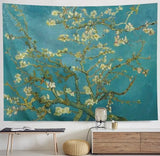 IcosaMro V. Gogh Tapestry Wall Hanging Almond Blossoms Nature Floral Wall Art [Double-Folded Hems] Rustic Wall Home Decor for Bedroom, Dorm, College, Living Room, 60x82.7 Inches, Green