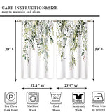 Eucalyptus Botanical Leaves Floral Kitchen Window Curtains Over Sink Boho Farmhouse Flower Leaf Small Window Treatment Sage Green Cafe Short Curtains for Bathroom Tier Drapes 27.5x39 inch