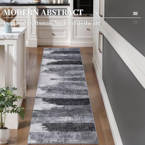 2x6 Runner Rugs for Hallway Kitchen, Modern Abstract Washable Gray