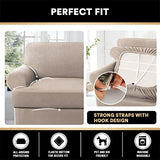 PrinceDeco T Cushion Sofa Slipcover 3 Pieces Sofa Covers for T Cushion Couch Soft Couch Covers Sofa Slip Cover Furniture Covers with 2 Individual T Shape Seat Covers Width Up to 88", Sand