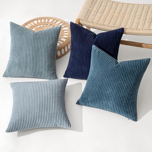MIULEE Soft Corduroy Decorative Throw Pillow Covers Blue Navy Series 20x20
