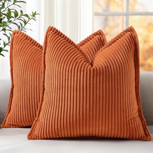 decorUhome Fall Corduroy Rust Throw Pillow Covers 16x16 Set of 2