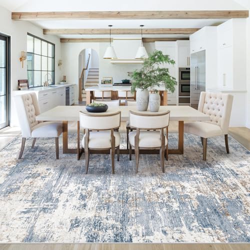 XLUEZ 8x10 Area Rugs for Living Room, Washable Modern Abstract Large Area Rug Neutral Soft Non Slip Kids Rug Stain Resistant Indoor Carpet for Bedroom Nursery Dining Children's Room(Blue, 8'x10')
