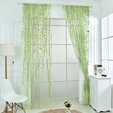 Ufurty 2 Pieces Willow Window Curtain Voile Tulle Room Salix Leaf Sheer Gauze Panel Drapes Green Color for Living Room, Bedroom, Balcony