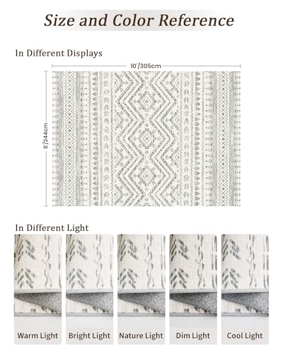 Miukiki 8x10 Area Rug for Living Room Moroccan Washable Rugs Non Slip Indoor Floor Carpet Foldable Large Soft Area Rug for Dining Room Bedroom with Low Pile(Grey,8'x10')