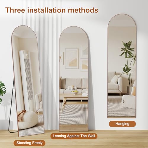 ZHUNFA Pink Mirror Full Length, 58"×16 "×3" Arched-Top Full Length Mirror | can Wall Mounted, Standing or Leaning, Full Body Mirrors With Aluminum Alloy Frame, Home Decor.