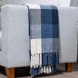 RECYCO Buffalo Plaid Chenille Throw Blanket, 50"x60", Navy Off White