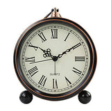 Retro Metal Table Clock Battery Operated Non-Ticking Silent Quartz Table Desk Small Alarm Clock Desk Clock for Kids Bedroom Living Room (Roman-550-15)