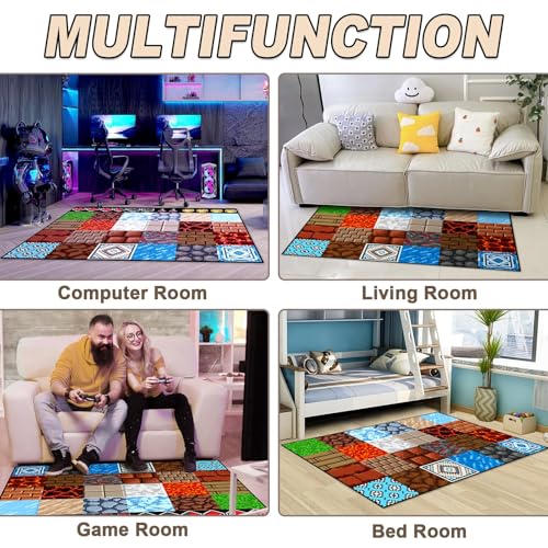 Game Rug Teen Boys Carpet with Pixel Game Element Decoration, 8 Bit Old Games Rugs for Boy’s Bedroom Living Room Playroom, Non-Slip Children Gaming Area Rugs (70" x 55")
