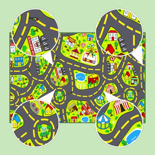 Car Rug Play Mat 2.5x4 Feet, Car Road Rug for Kids City Road Map Carpet Educational Learning Playing Carpet Kids Play Rugs for Playroom Classroom Bedroom