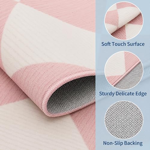 GarveeHome Large Area Rug 9x12 Pink Living Room Checkered Washable Rug