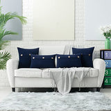 HWY 50 Navy Blue Chenille Throw Pillow Covers 18x18 Inch with Triple Buttons, Soft Farmhouse Accent Decorative Cushion Cases for Couch Sofa Bed Living Room Pack of 2