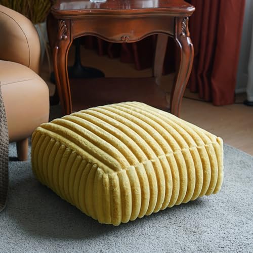 Square Floor Pouf Cover Unstuffed Soft Storage Ottoman, Yellow