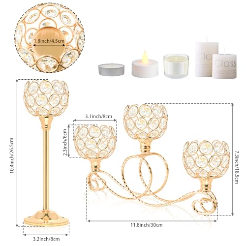 Gold Set of 6 Metal Crystal Tea Light Candle Holder, Elegant Wedding Table Centerpiece Candle Holder, Christmas Wishing Crystal Bowl Candle Holder Suitable for Wedding Party Living Room Decoration