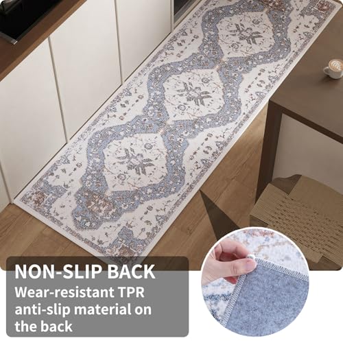 Vintage Runner Rug Non Slip for Hallway Bathroom Kitchen 2x3 ft, Ultra Soft Boho Carpet Runner with Low Pile Design Machine Washable Runner Rugs for Entryway Laundry Living Room