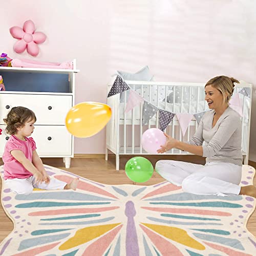 Lukinbox Butterfly Kids Rug for Girls Bedroom, Ultra Soft Play Mat for Room, Colorful Non Slip Nursery Area Rug, 3' x 4'