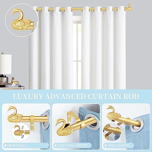 TANGWIN Gold Curtain Rods for Windows 48 to 84 Inch(4-7ft),1 Inch Adjustable Curtain Rod,Heavy Duty Window Rods,Decorative Swan Finials Drapery Pole,Telescoping Single Rod for Bedroom 36-88",Brass