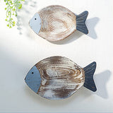 OECECR 2Pcs Wood Fish Nautical Beach Wall Decor, Wooden Hanging Coastal Wall Art Decor for Home, Lake House, Ocean Bathroom Decor - Blue
