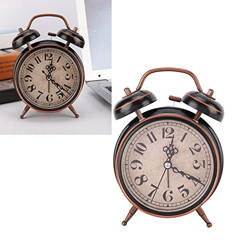 Retro Alarm Clock, Twin Bell Mechanical Alarm Clock with Night Light, Black, 6.3 inches by 4.7 inches