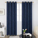Deconovo Blackout Curtains 2 Panels for Bedroom and Living Room, Gold Foil Wave Lines and Dots, Thermal Insulated Room Darkening Grommet Window Drapes for Nursery, Navy Blue, 52W x 84L Inch