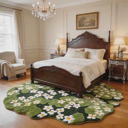 UKELER Green Moss Kids Rug, Soft Shag Round Rug for Kids Cute Moss Non Slip Washable Area Rugs for Nursery Dorm Room Bedroom Bedside Living Room Playroom 49'' x 47''