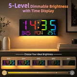 16" Large Digital Wall Clock with RGB LED Jumbo Number, Remote Control, Auto DST, Temperature,Calendar, Modern Wall Mount Digital Clock for Living Room, Classroom, Office Wall, Senior Bedroom