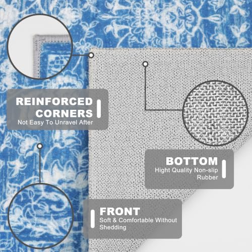 Area Rug 3x5 Washable Entryway Rug Kitchen Rugs, Denim Blue