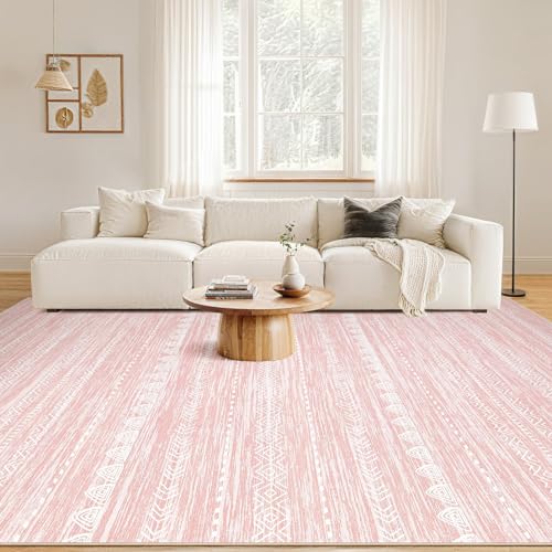 Nakagishi Pink Rugs for Bedroom Girls: 5x7 Washable Boho Large Neutral Area Rug Cute Soft Modern Indoor Floor Non Slip Accent Carpet for Living Room Nursery Kids Playroom Dorm Preppy Baby Room Decor