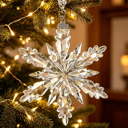 Annual Edition Ornament 2026, Crystal Glass Snowflake Christmas Ornaments | Sparkly Crystal Star Ornaments For Christmas Tree, Elegant Cute Christmas Ornaments Gift For Women, Unique Xmas Ornament