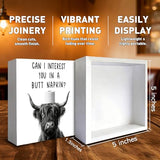 Funny Highland Cow Bathroom Decor, Can I Interest You in A Napkin Wooden Box Sign, Cute Cow Bathroom Accessories Restroom Decor, 5×5 Inches