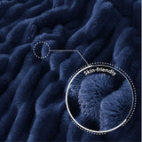 Exclusivo Mezcla Fleece Throw Blanket for Couch, Super Soft Striped Jacquard Bed Blanket, Lightweight Fuzzy Cozy for All Seasons, 50x60 Inches, Navy Blue