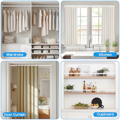 Tension Rod 28 to 48 inch, Adjustable Curtain Rods No Drilling Spring Rods Extendable Pressure DIY Tension Rod for Window Closet Kitchen, White