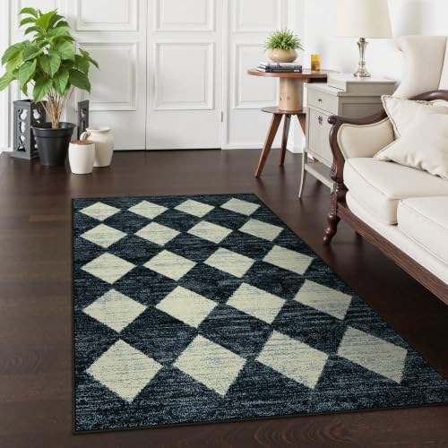 Lahome Zelie Moroccan Trellis Area Rug - 3x5 Washable Black Entry Rug Non Slip Living Room Mat, Distressed Lattice Soft Stain Resistance Indoor Throw Carpet for Front Door Foyer Bedroom Bathroom