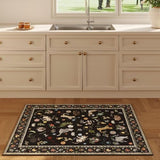 Rugcomf Small Area Rug 2x3 Door Mat Washable Floral Animal Cat, Black