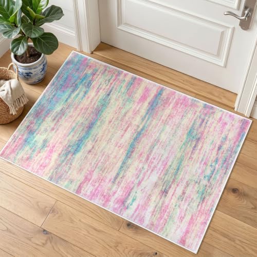 KOZYFLY Abstract Rugs for Entryway 2x3 Small Area Rug Multi-Pink