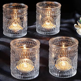 DARJEN 4PCS Clear Votive Candle Holders - Glass Candle Holder for Tea Light Candle, Embossed Tealight Candle Holder for Wedding Centerpiece, Living Room & Home Table Decor