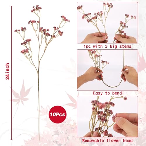 N&T NIETING Baby Breath Flowers Artificial Bulk, 10Pcs Fake Gypsophila Plants Bouquets Flowers Real Touch Faux Babies Breath Arrangement for Home Wedding Party Vase Decoration Fall Pink