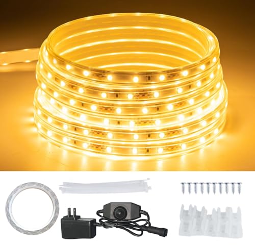 20FT Warm White Rope Lights Outdoor, 12V IP65 Waterproof Led Rope Lights Indoor Cuttable, Flexible Led Strip Lights Cuttable Plug-in for Patio Deck Bedroom Kitchen Bedroom Christmas