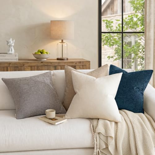 a moment Pack of 2 Decorative Chenille Throw Pillow Covers with Twill Cushion Covers for Sofa Living Room Couch Bed 16x16 Inch Blue