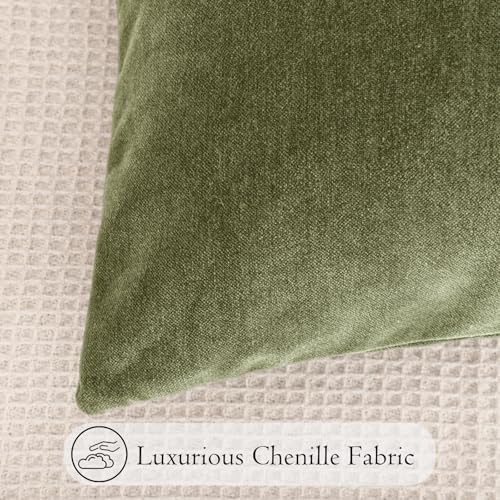 Chenille Lumbar Pillow Covers 14x24 inch Olive Sage Green