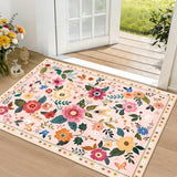 RELEANY Floral Washable 2x3 Area Rugs Doormat Pink