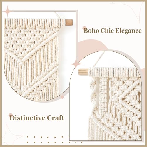 Dahey Small Macrame Wall Hanging 2 Pcs Woven Tapestry Wall Art Decor - Beautiful for Boho Home Bedroom Dorm College Classroom Decor, Apartment, Nursery, Party Decorations, 16.5" L x 10" W and 17.5"x 10"W
