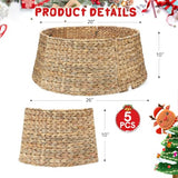 5-Piece Rattan Christmas Tree Collar - 26" Rustic Farmhouse Tree Skirt- Xmas Tree Base Cover for Christmas Decoration- Woven Holiday Tree Ring Accessory for Home, Living Room (Natural, 26 in)