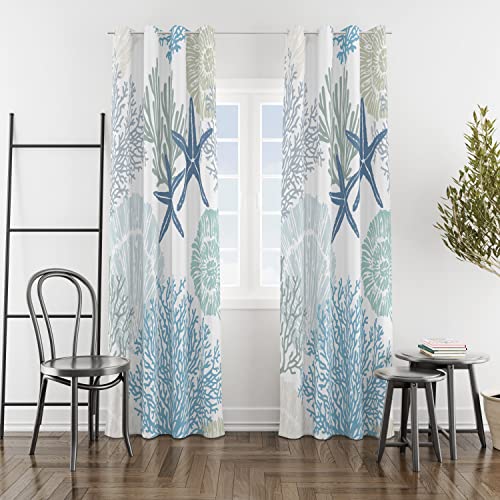 Tritard Coastal Window Curtains Grommet Drapes Nautical Beach Themed Thermal Insulating 50% Light Blocking Privacy Curtain for Living Room, Bedroom 2 Panels Set, 52x84 Inches