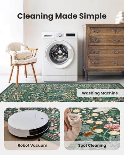 AMADA HOMEFURNISHING 8x10 Washable Area Rugs for Living Room, Non-Slip & Low-Profile Floral Large Area Rug with Durable Edge Binding, Soft Rugs for Living Room, Bedroom, Dining Room