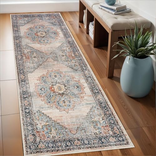 Washable Runner Rug 2x6 - Hallway Runner Rug Kitchen Rugs and Mats Non Skid Washable Waterproof Carpet Runner for Living Room Bedroom Bathroom (Blue, 2X6)