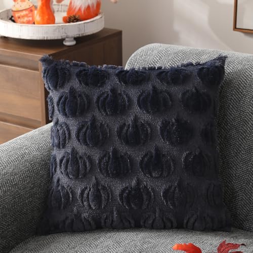 DFXSZ Fall Pillow Covers 20x20 2Pcs Navy Blue Pumpkin Fall Decorations