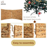 KOLWOVEN 28in Christmas Tree Collar Large to Small Christmas Tree, Woven Christmas Tree Ring Adjustable Skirt, Christmas Tree Skirt for Decoration, Base Protection from Pets (Water Hyacinth)