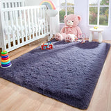 Foxmas Soft Fluffy Area Rugs for Bedroom Kids Room Plush Shaggy Nursery Rug Furry Throw Carpets for Boys Girls, College Dorm Fuzzy Rugs Living Room Home Decorate Rug, 3ft x 5ft, Grey Purple