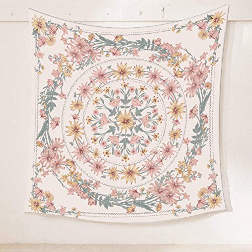 Simpkeely Mandala Floral Medallion Tapestry, Sketched Flower Plant Boho Wall Hanging, Bohemian Tapestries for Bedroom Living Room Dorm Home Décor 59.1 x 80 Inches (RosyBrown)